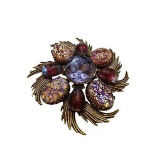 Exceptional Signed Florenza Purple Toned Dragon Breath And Bicolor Glass Brooch